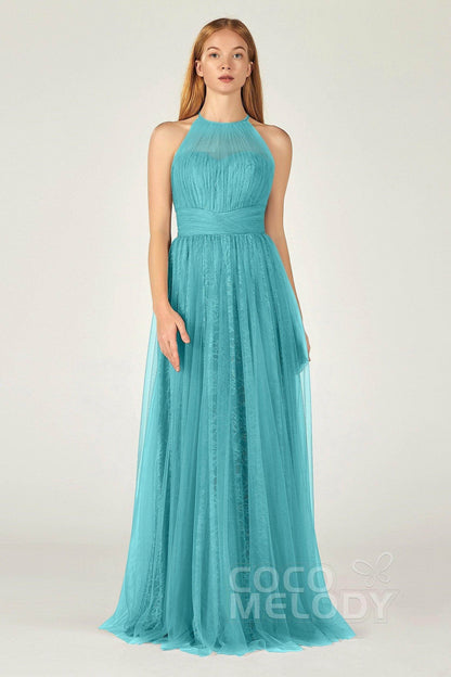 A-Line Floor Length Tulle Lace Bridesmaid Dress CB0377