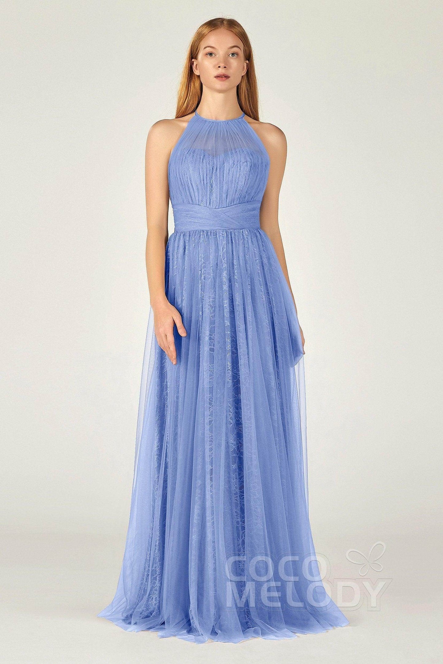 A-Line Floor Length Tulle Lace Bridesmaid Dress CB0377