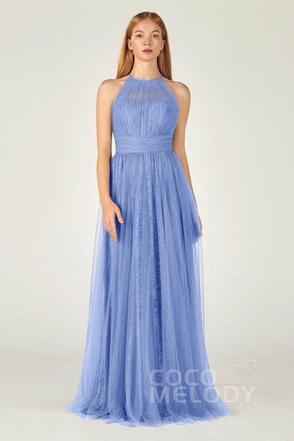 A-Line Floor Length Tulle Lace Bridesmaid Dress CB0377