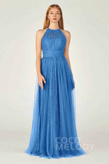 A-Line Floor Length Tulle Lace Bridesmaid Dress CB0377