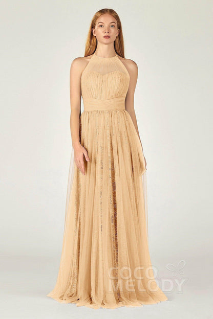 A-Line Floor Length Tulle Lace Bridesmaid Dress CB0377