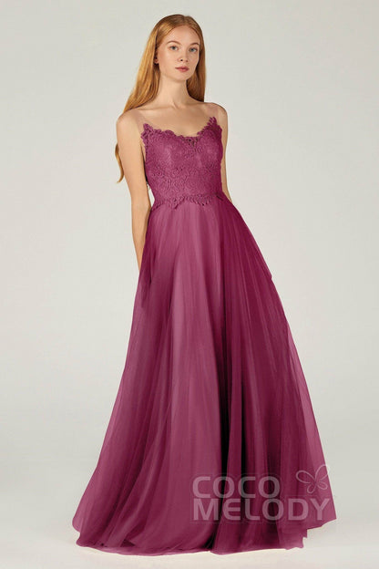 A-Line Floor Length Tulle Lace Bridesmaid Dress CB0378