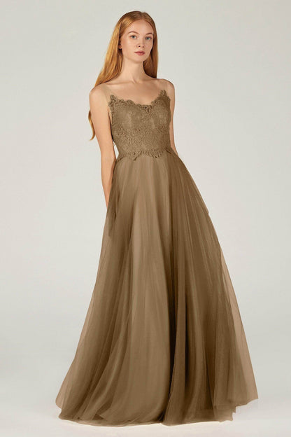 A-Line Floor Length Tulle Lace Bridesmaid Dress CB0378