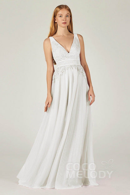 A-Line Floor Length Tulle Lace Bridesmaid Dress CB0379