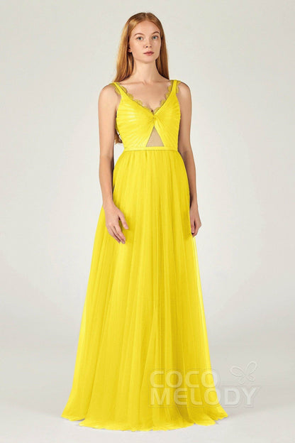A-Line Floor Length Tulle Bridesmaid Dress CB0380