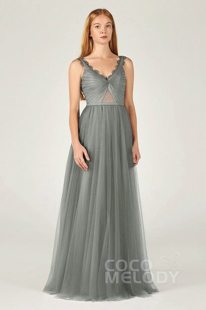 A-Line Floor Length Tulle Bridesmaid Dress CB0380