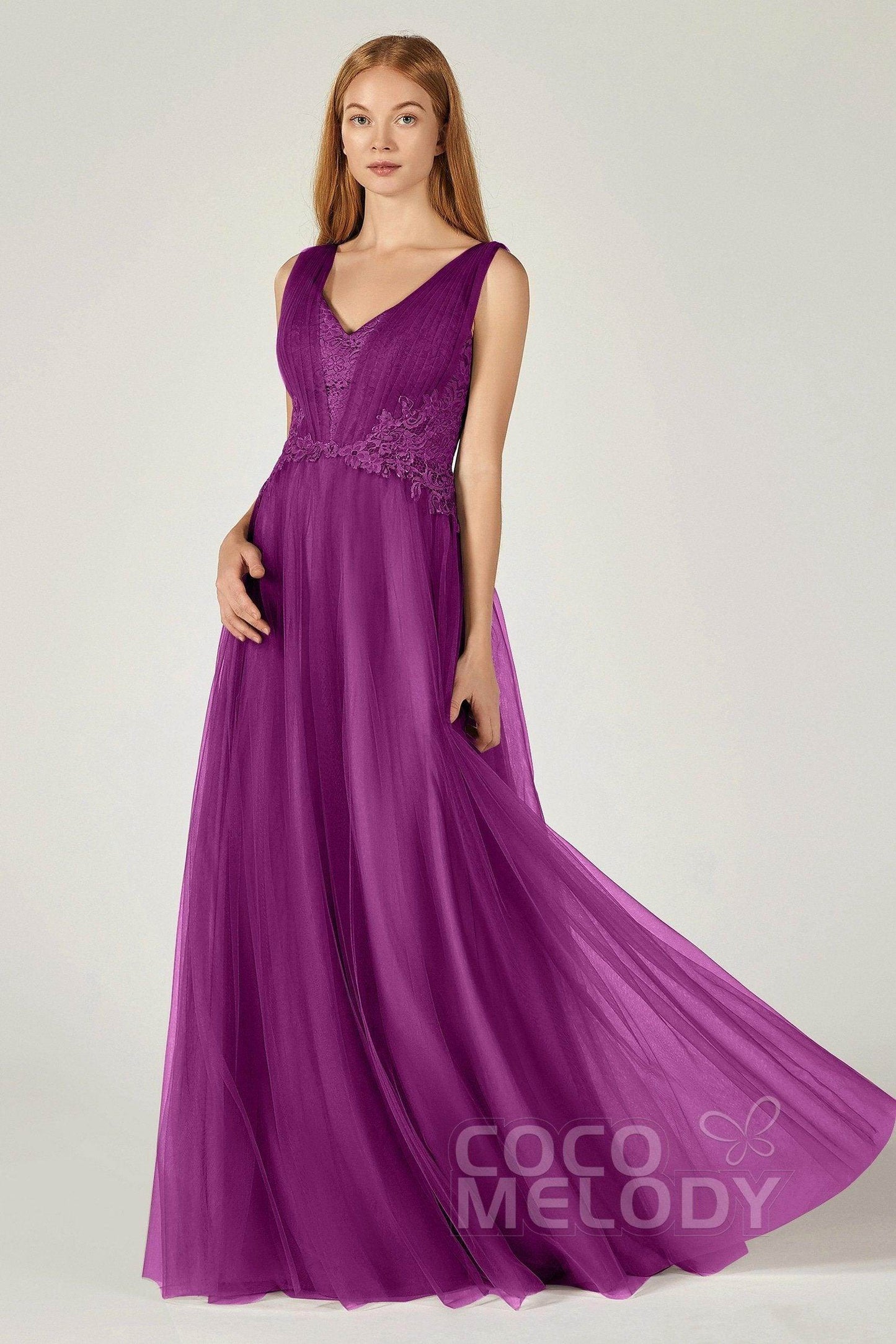 A-Line Floor Length Tulle/Lace Bridesmaid Dress CB0381