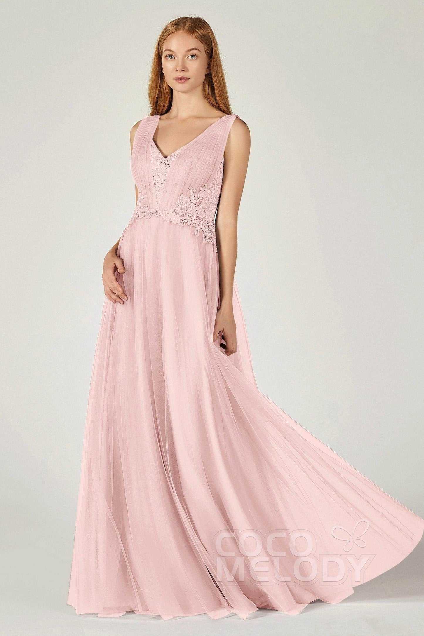 A-Line Floor Length Tulle/Lace Bridesmaid Dress CB0381
