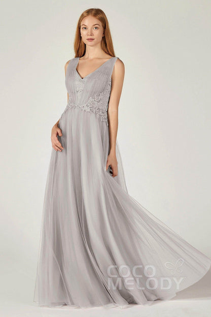 A-Line Floor Length Tulle/Lace Bridesmaid Dress CB0381