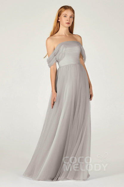 A-Line Floor Length Tulle Bridesmaid Dress CB0382