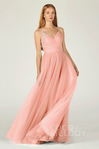 A-Line Floor Length Tulle Bridesmaid Dress CB0383