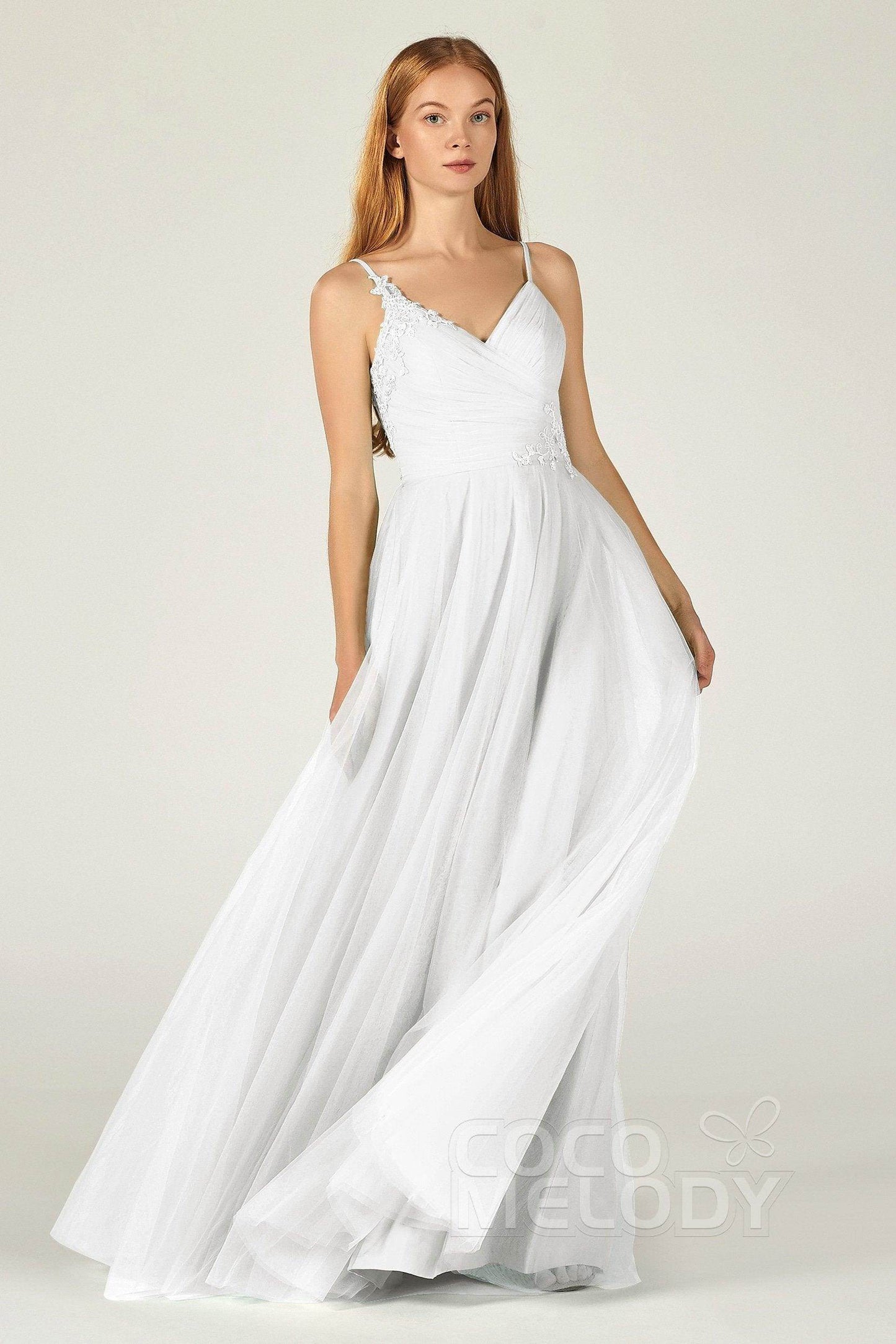 A-Line Floor Length Tulle Bridesmaid Dress CB0383
