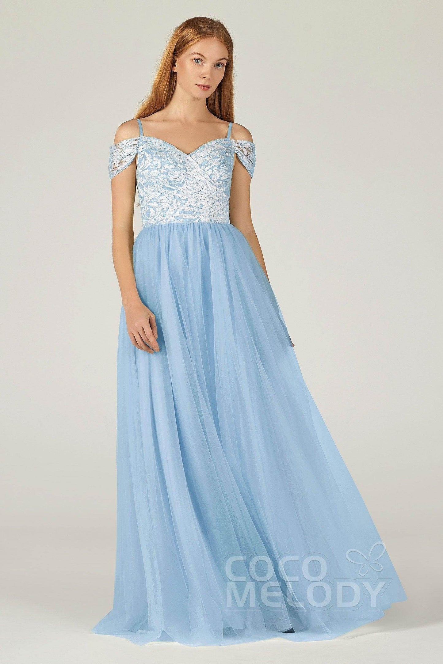 A-Line Floor Length Tulle Lace Bridesmaid Dress CB0384
