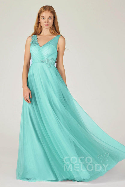 A-Line Floor Length Tulle Bridesmaid Dress CB0385