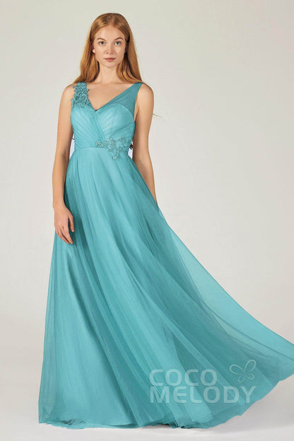A-Line Floor Length Tulle Bridesmaid Dress CB0385