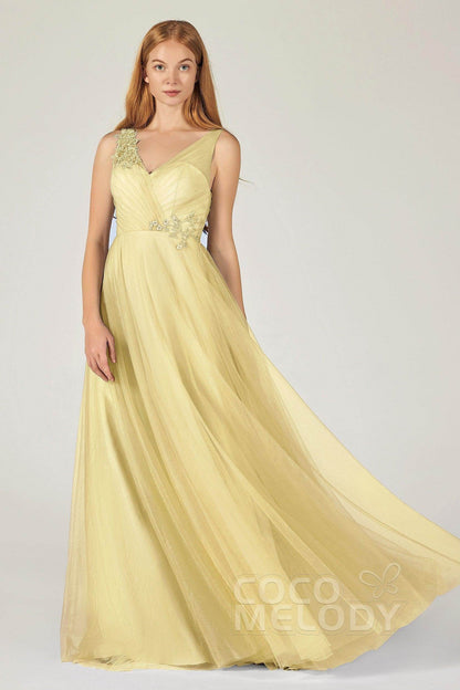 A-Line Floor Length Tulle Bridesmaid Dress CB0385