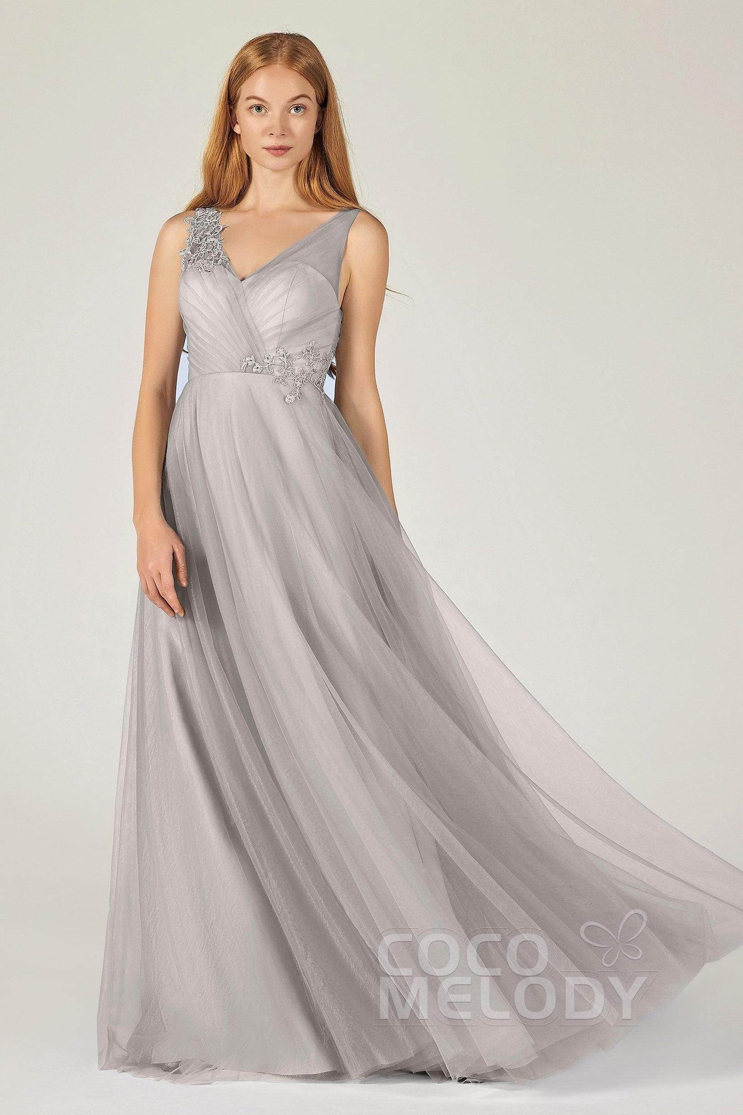A-Line Floor Length Tulle Bridesmaid Dress CB0385