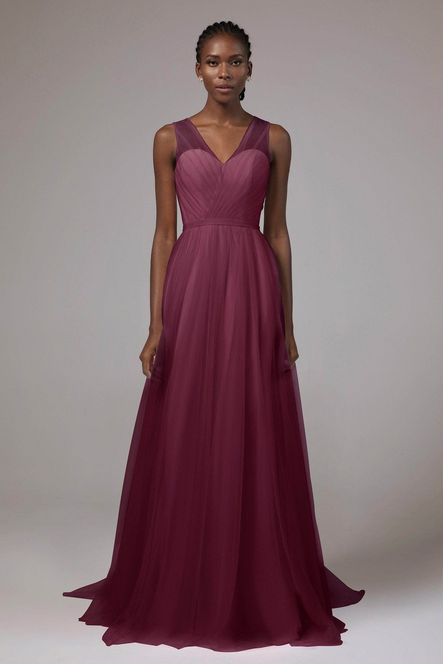 A-Line Floor Length Tulle/Chiffon Bridesmaid Dress CB0392