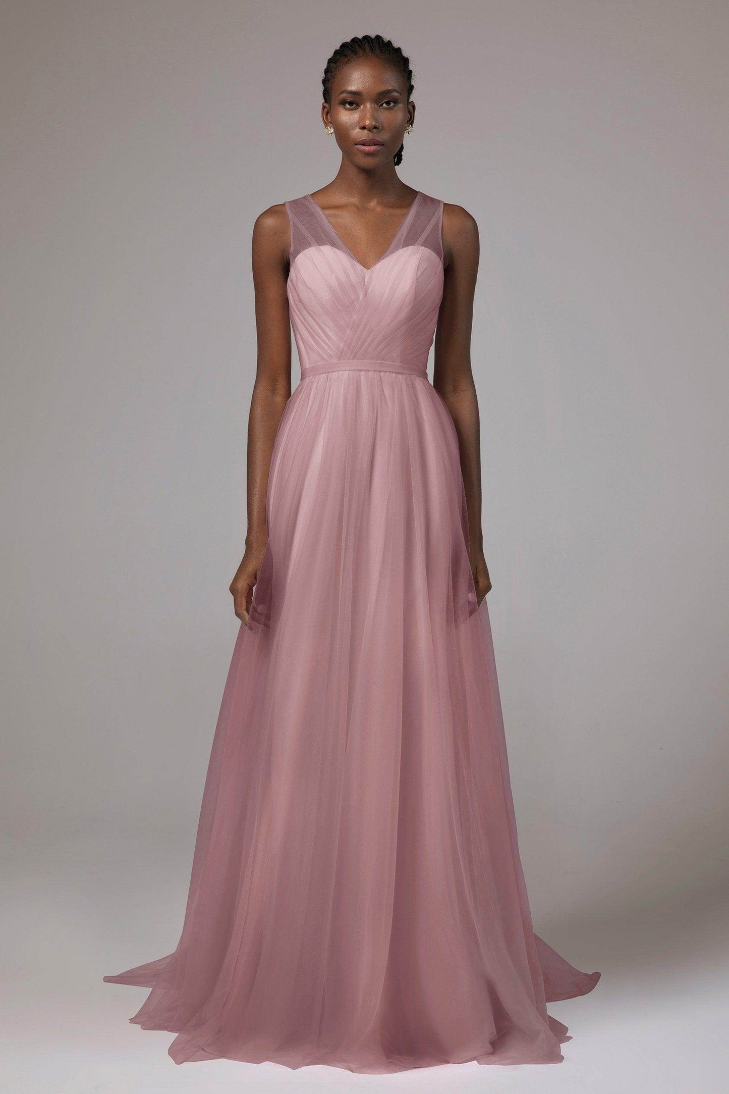 A-Line Floor Length Tulle/Chiffon Bridesmaid Dress CB0392