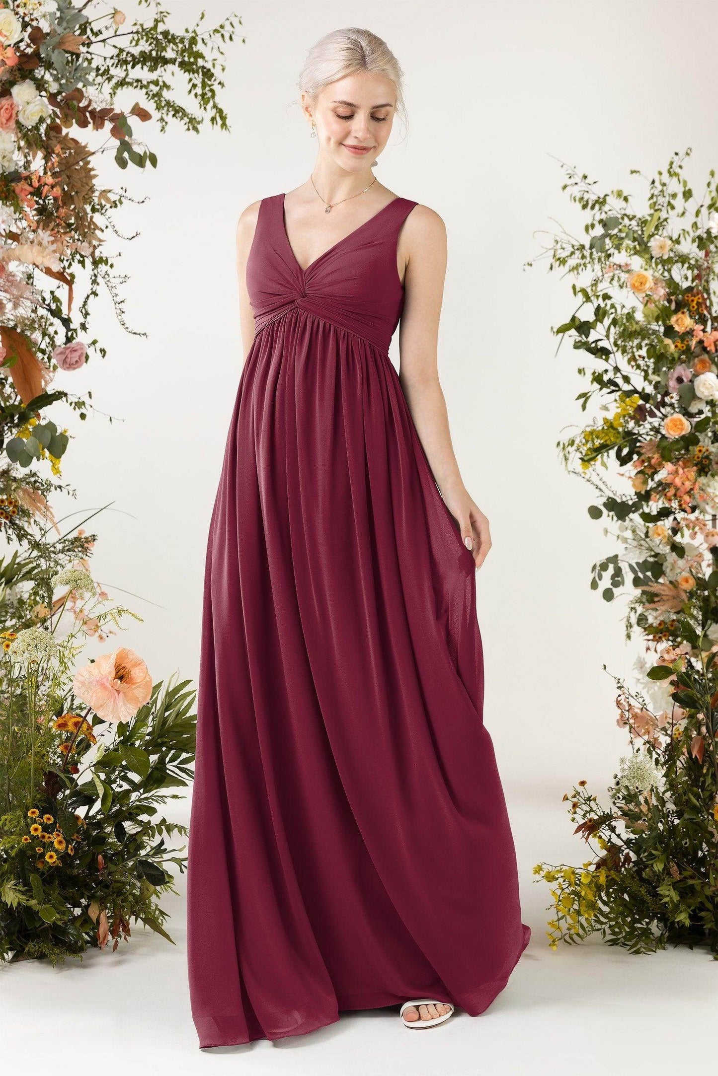 A-Line Sweep-Brush Train Chiffon Bridesmaid Dress CB0452