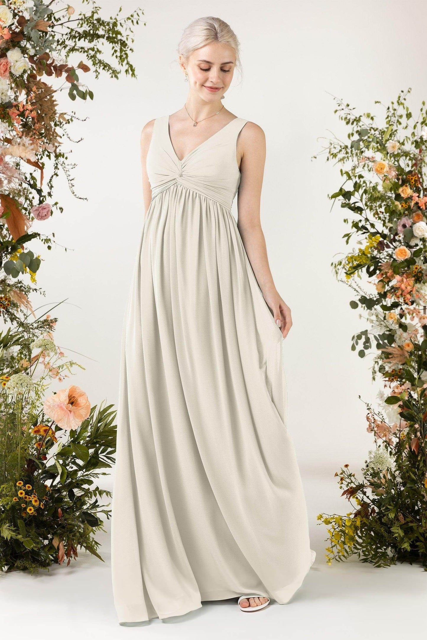 A-Line Sweep-Brush Train Chiffon Bridesmaid Dress CB0452