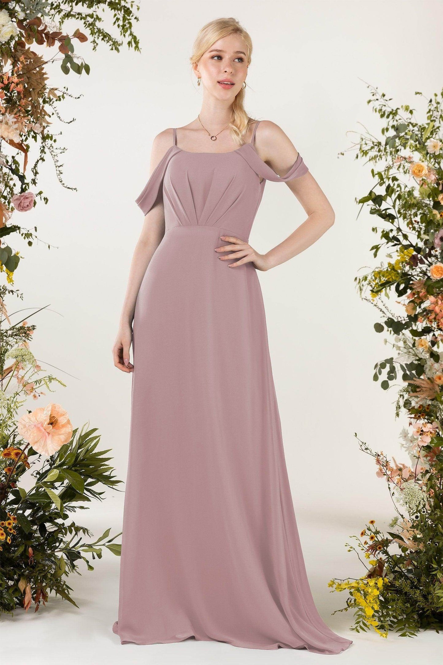 Sheath Sweep-Brush Train Chiffon Bridesmaid Dress CB0453
