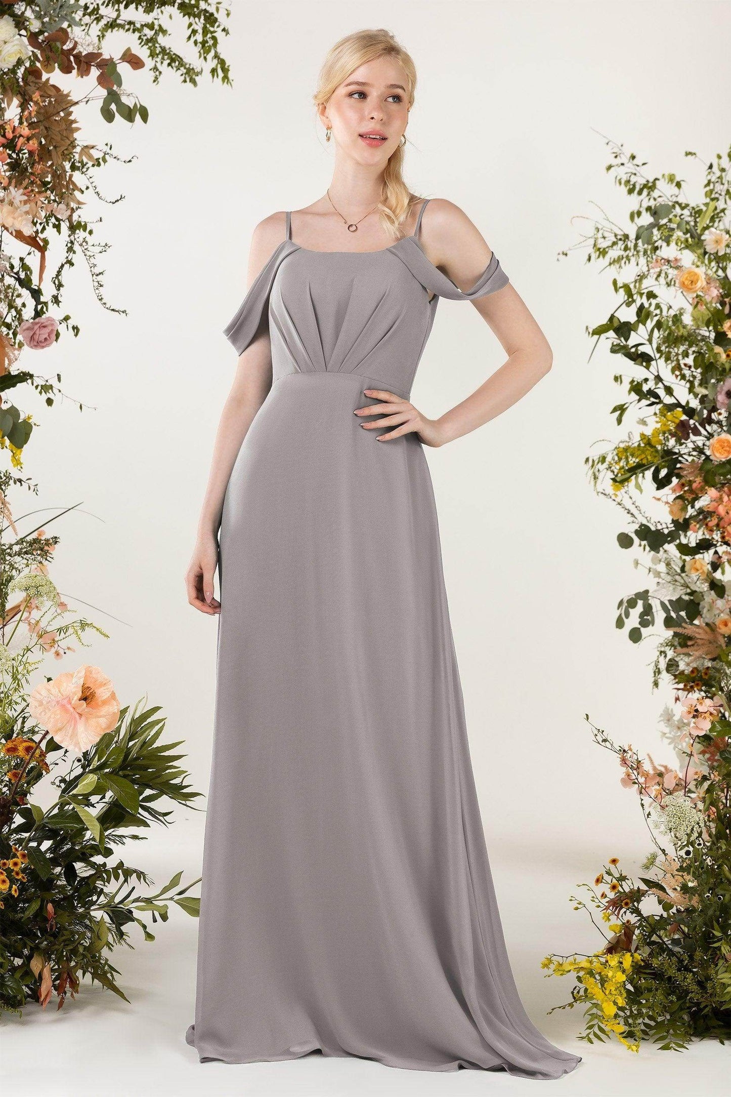 Sheath Sweep-Brush Train Chiffon Bridesmaid Dress CB0453