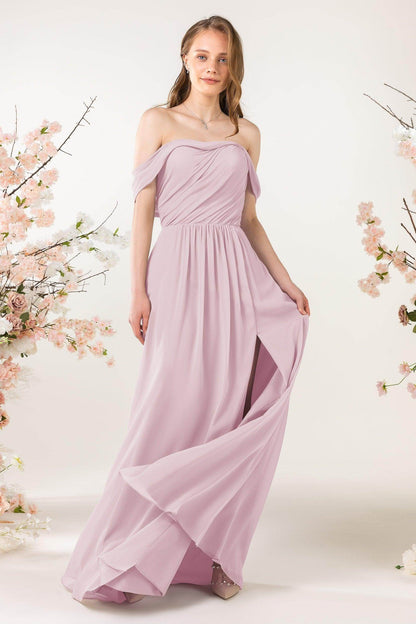 A-Line Sweep-Brush Train Chiffon Bridesmaid Dress CB0454
