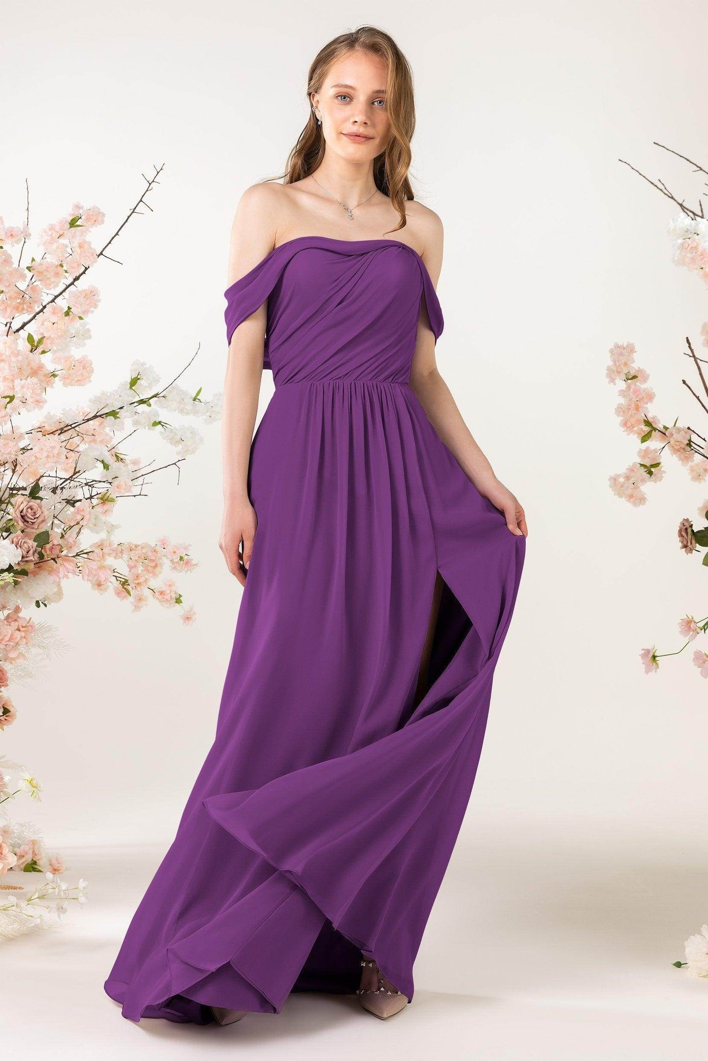 A-Line Sweep-Brush Train Chiffon Bridesmaid Dress CB0454