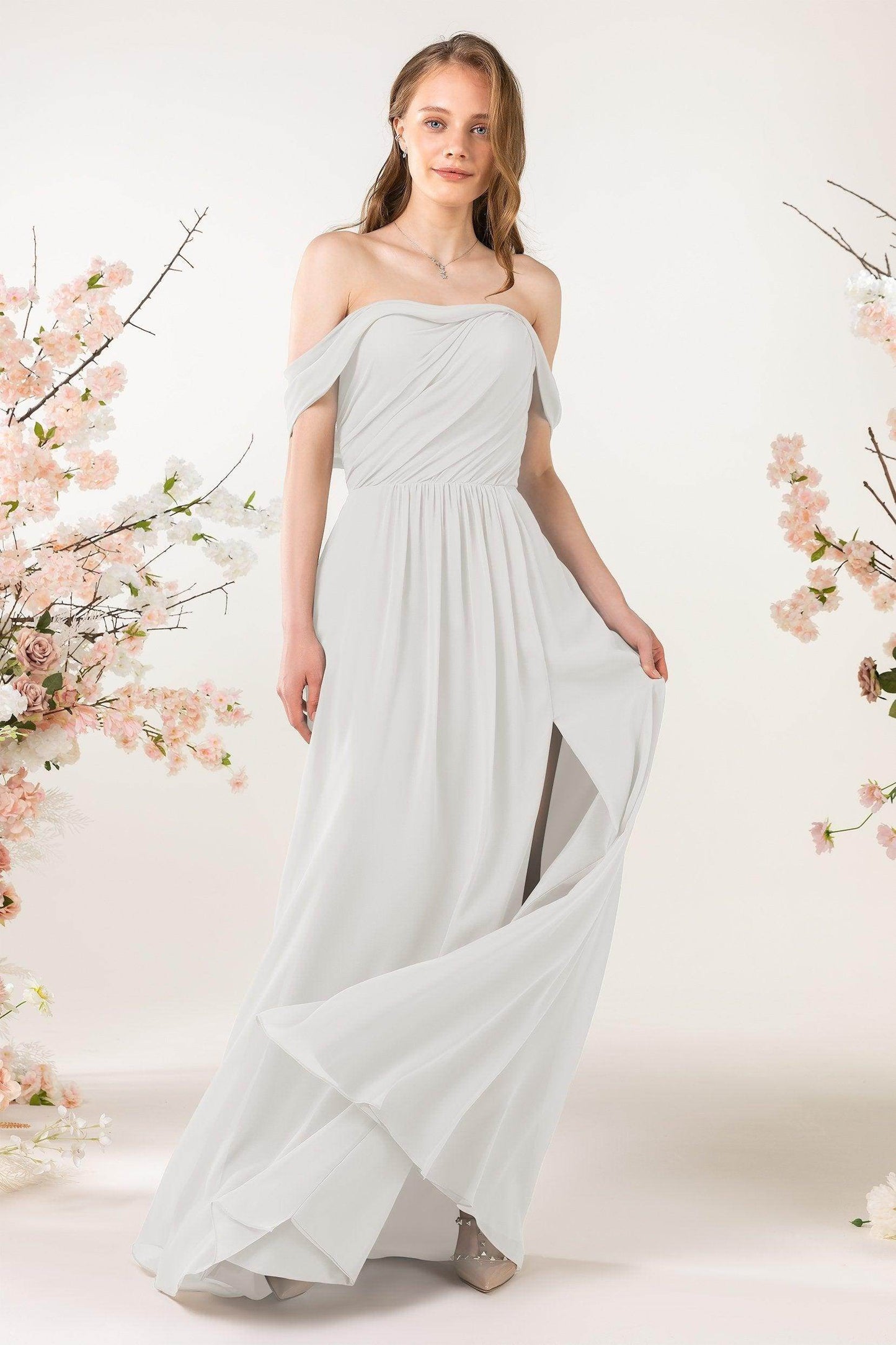A-Line Sweep-Brush Train Chiffon Bridesmaid Dress CB0454
