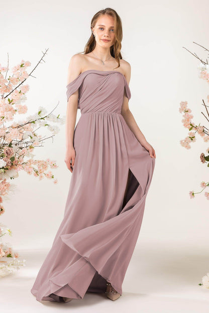 A-Line Sweep-Brush Train Chiffon Bridesmaid Dress CB0454