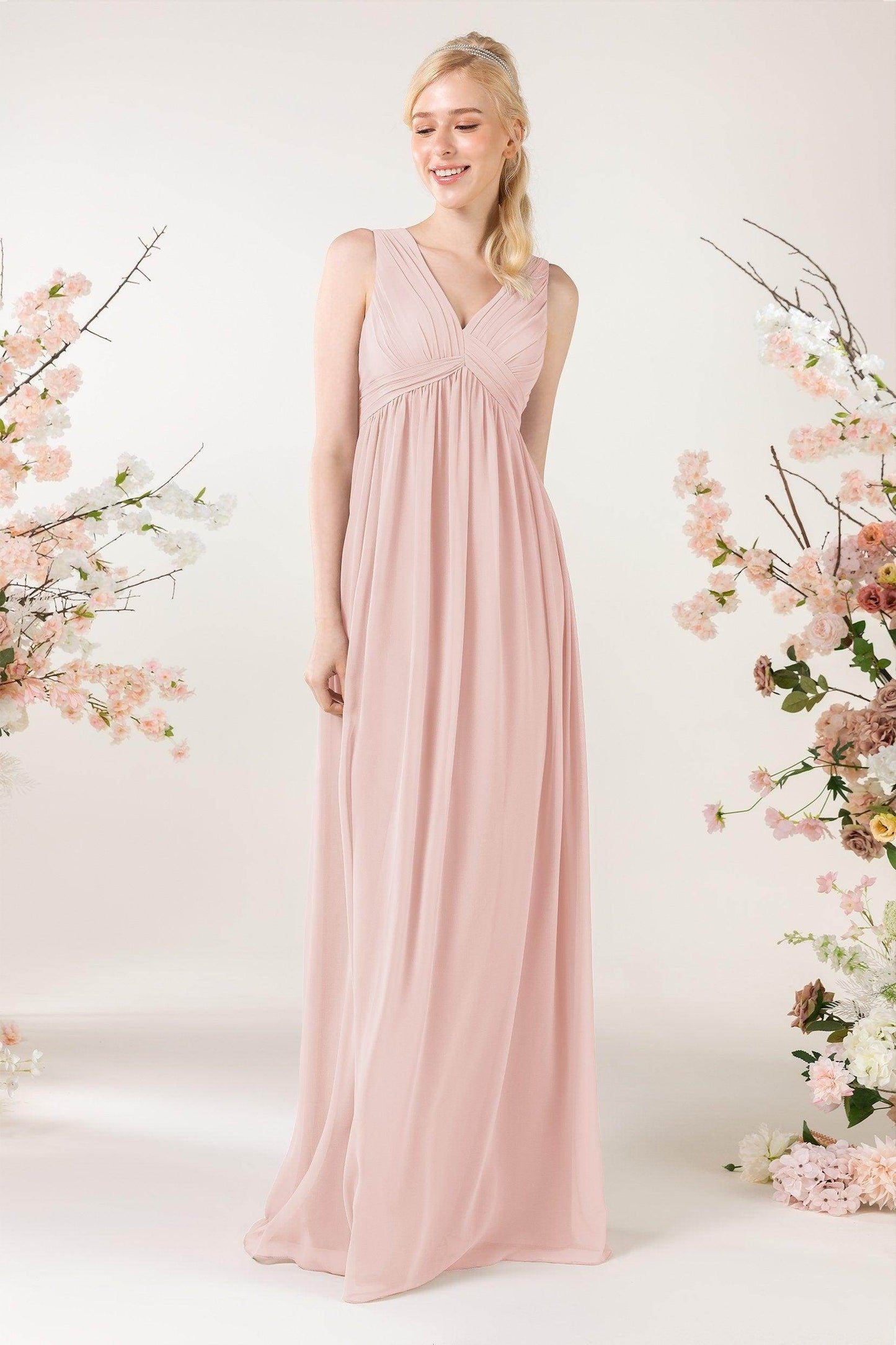 A-Line Sweep-Brush Train Chiffon Bridesmaid Dress CB0455