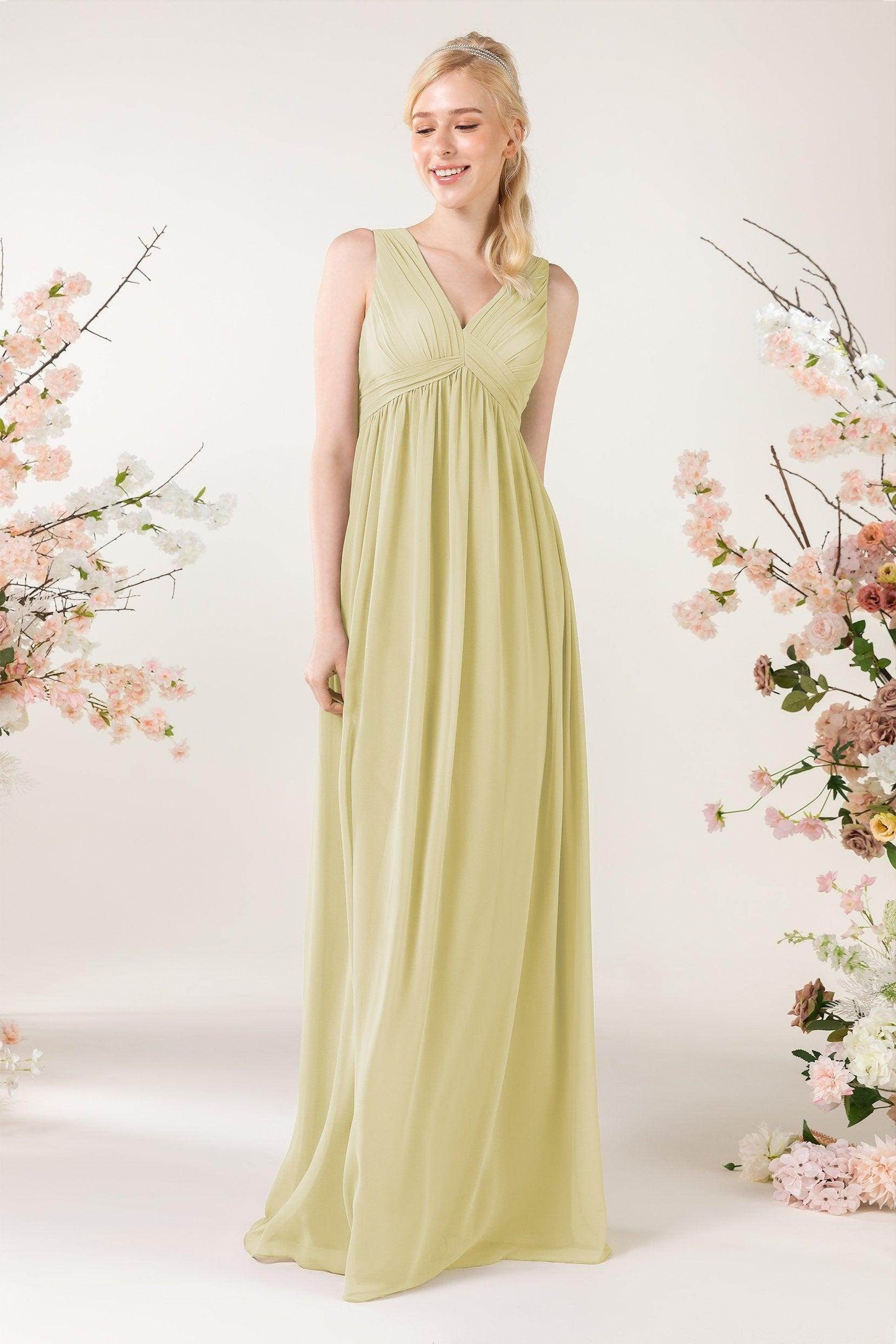 A-Line Sweep-Brush Train Chiffon Bridesmaid Dress CB0455