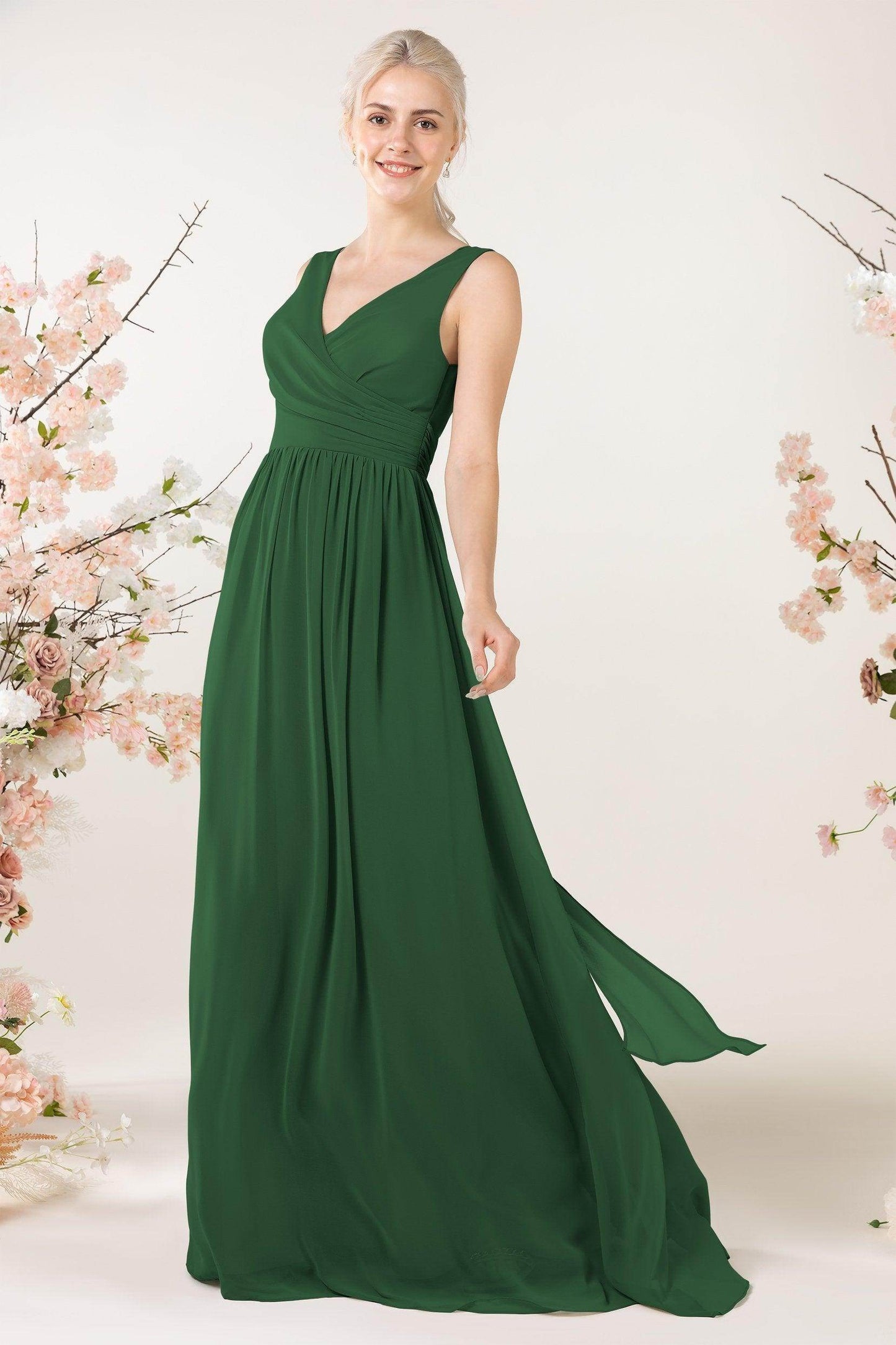 A-Line Sweep-Brush Train Chiffon Bridesmaid Dress CB0456
