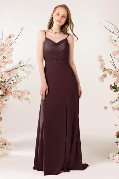 Sheath Sweep-Brush Train Chiffon Bridesmaid Dress CB0457