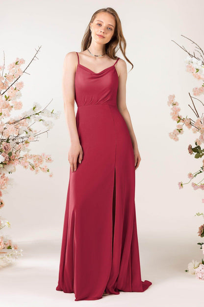 Sheath Sweep-Brush Train Chiffon Bridesmaid Dress CB0457