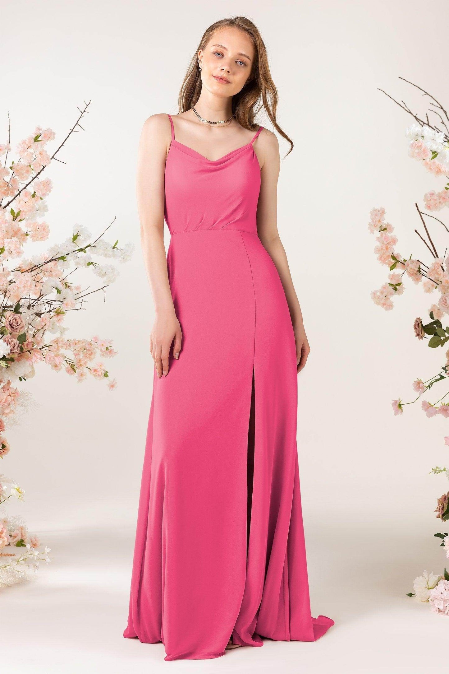 Sheath Sweep-Brush Train Chiffon Bridesmaid Dress CB0457