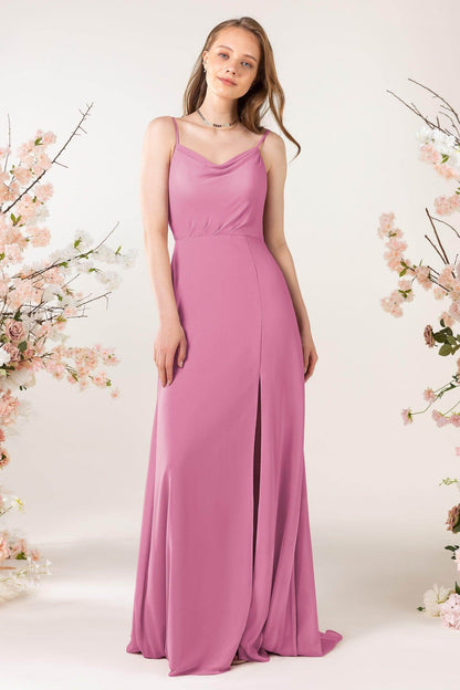 Sheath Sweep-Brush Train Chiffon Bridesmaid Dress CB0457