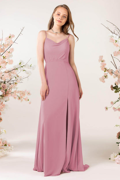 Sheath Sweep-Brush Train Chiffon Bridesmaid Dress CB0457