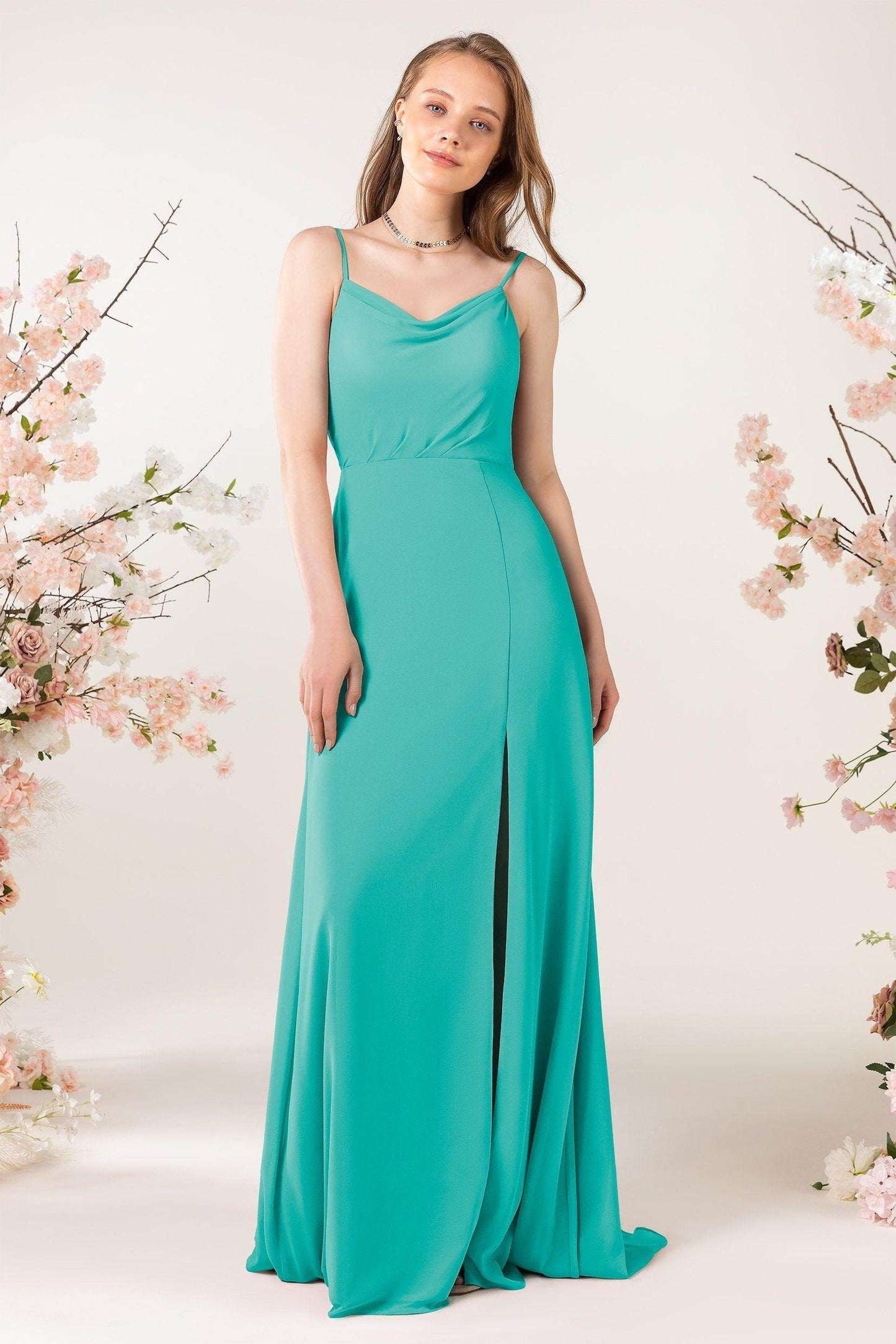 Sheath Sweep-Brush Train Chiffon Bridesmaid Dress CB0457