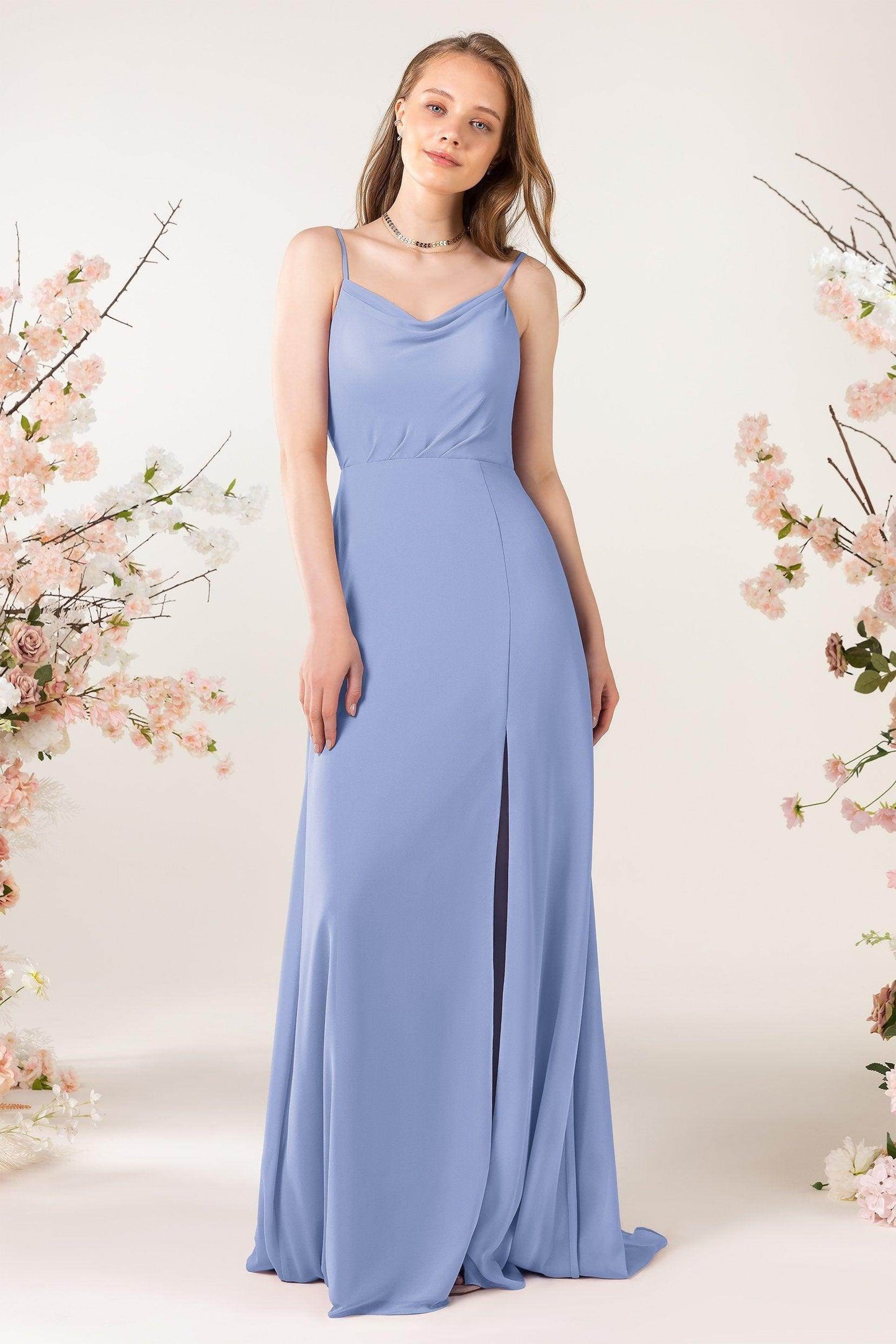 Sheath Sweep-Brush Train Chiffon Bridesmaid Dress CB0457
