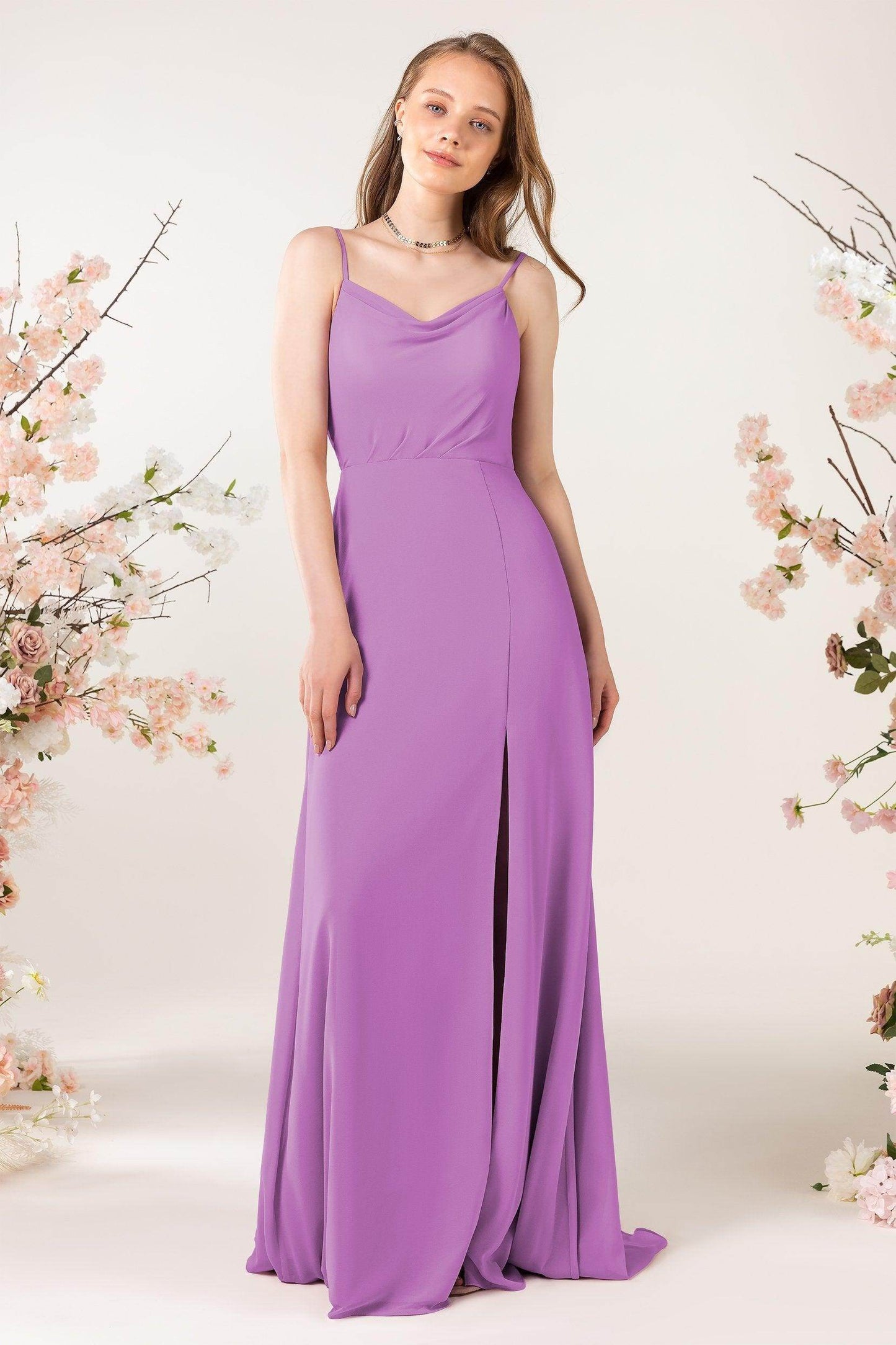 Sheath Sweep-Brush Train Chiffon Bridesmaid Dress CB0457