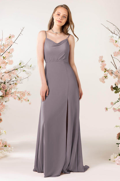 Sheath Sweep-Brush Train Chiffon Bridesmaid Dress CB0457