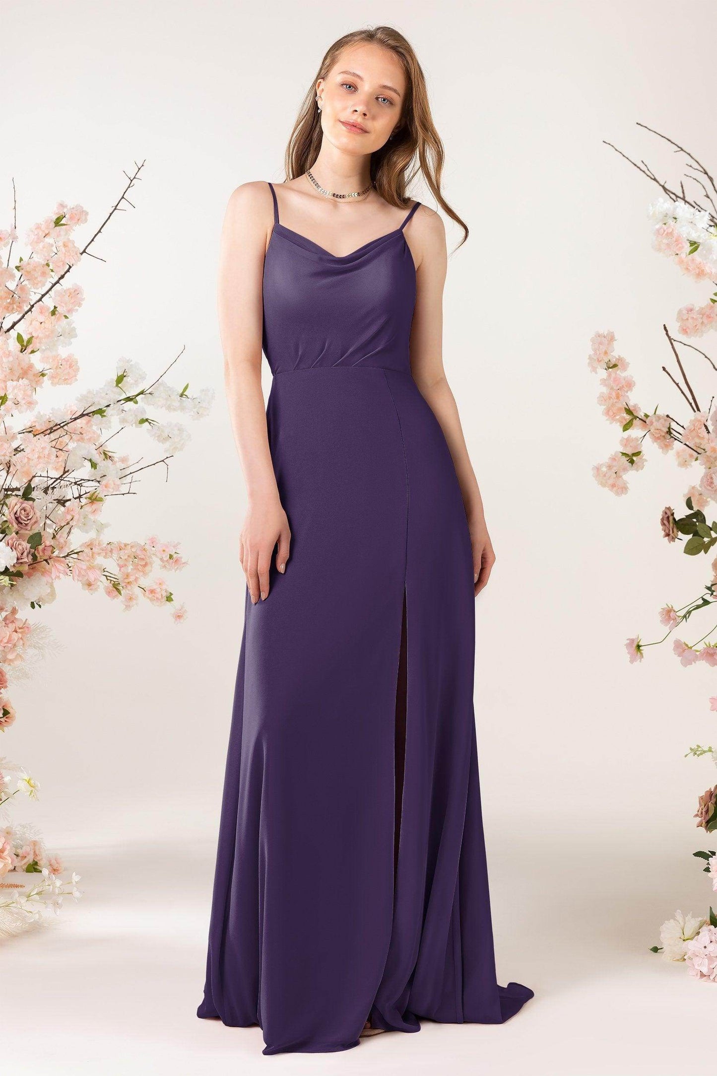 Sheath Sweep-Brush Train Chiffon Bridesmaid Dress CB0457