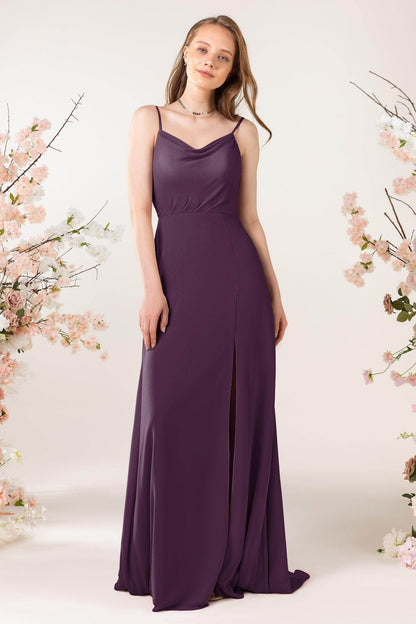 Sheath Sweep-Brush Train Chiffon Bridesmaid Dress CB0457
