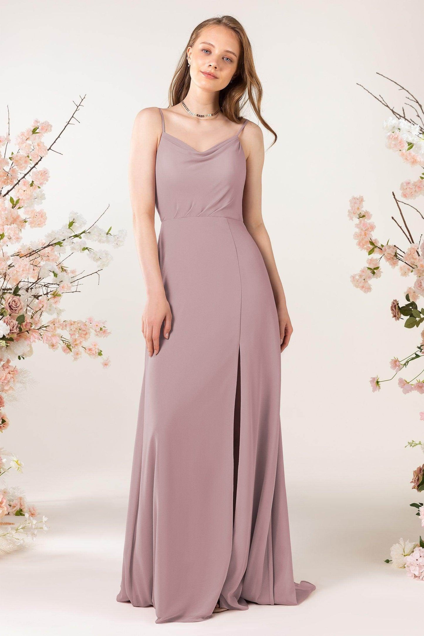 Sheath Sweep-Brush Train Chiffon Bridesmaid Dress CB0457