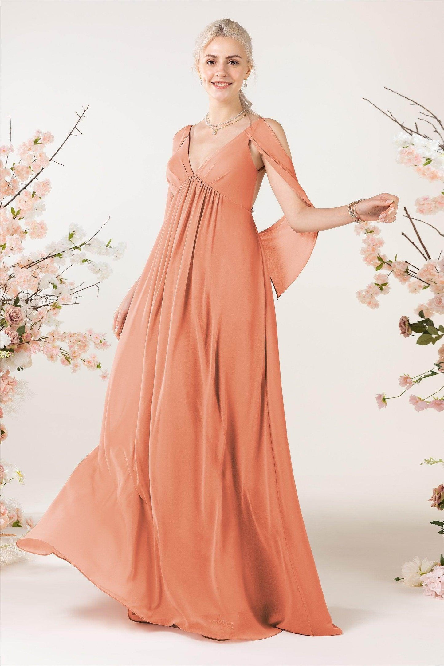 A-Line Sweep-Brush Train Chiffon Bridesmaid Dress CB0458