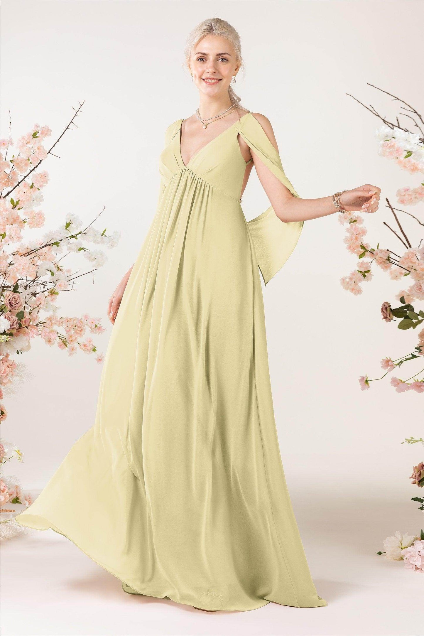 A-Line Sweep-Brush Train Chiffon Bridesmaid Dress CB0458
