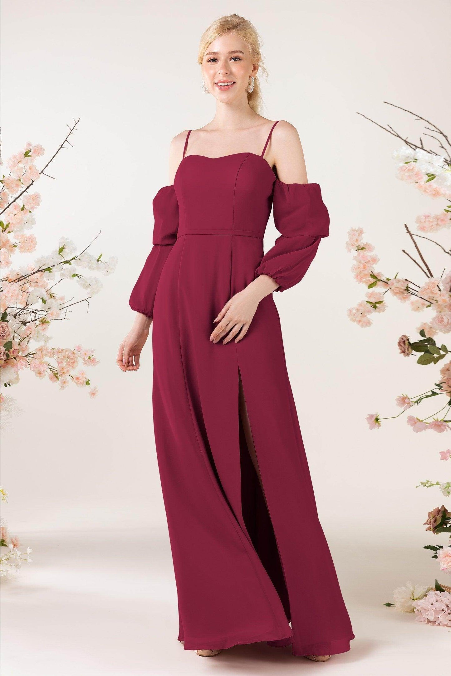 Trumpet Sweep-Brush Train Chiffon Bridesmaid Dress CB0459