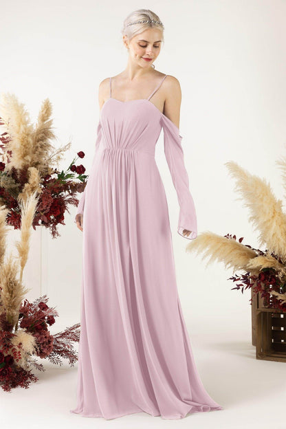 A-Line Sweep-Brush Train Chiffon Bridesmaid Dress CB0460